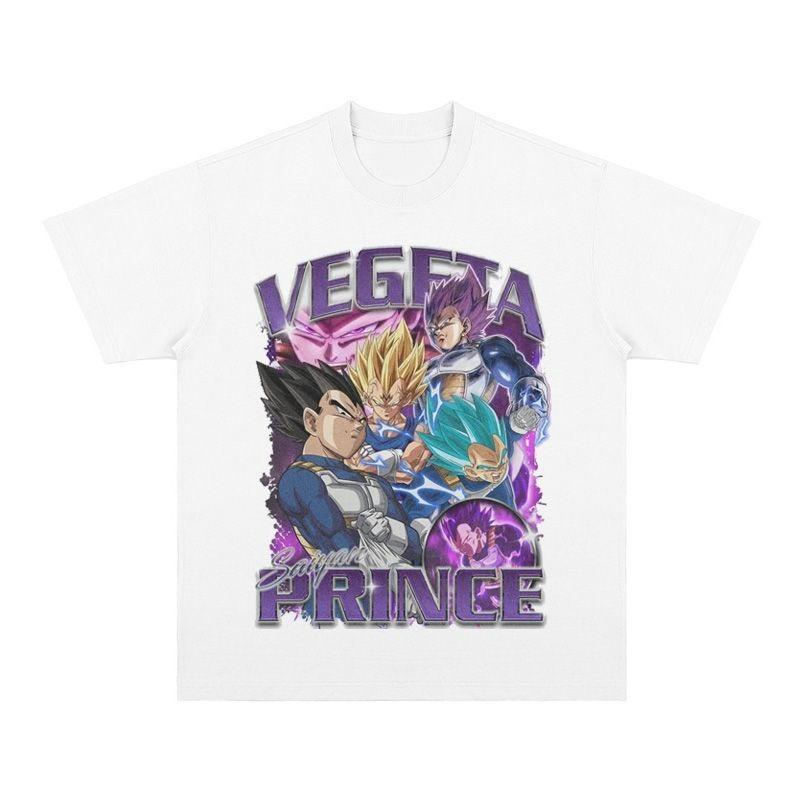 Japanese Anime Dragon Ball Vegeta Saiyan Prince Shortsleeved Tshirt with Vintage Pure Cotton Print on The Collar S