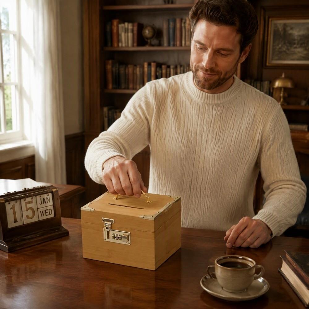 Large Capacity Wooden Money Bank Retro Treasure Storage Box Jewelry Box Piggy Bank Bill Storage