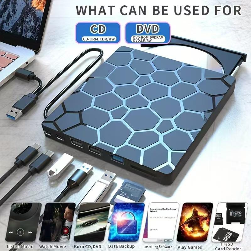 8-in-1 Multifunktionales Externes Optisches Laufwerk & USB/Brenner