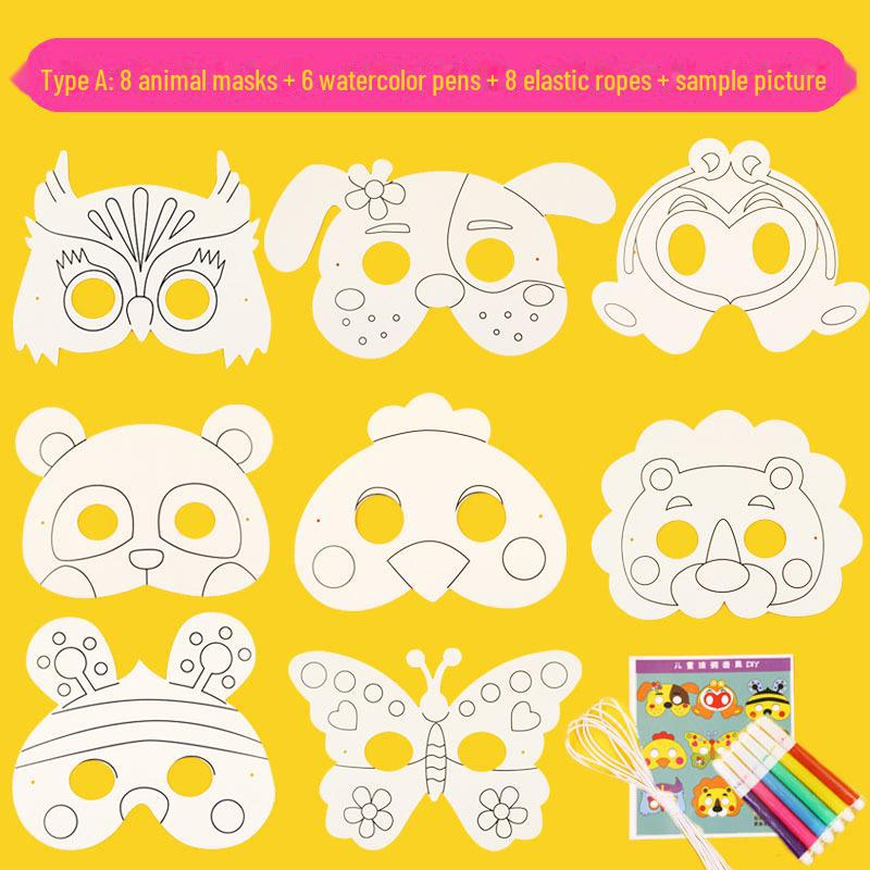 Animal Cartoon DIY Blank Mask Set for Kids - Creative Coloring and Painting Arts & Crafts Kit