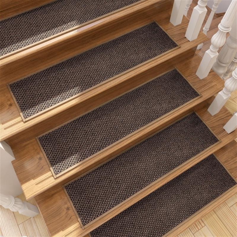 15 Piece Faux Linen Stair Treads Carpets with Rubber Backing Machine Washable A0KF