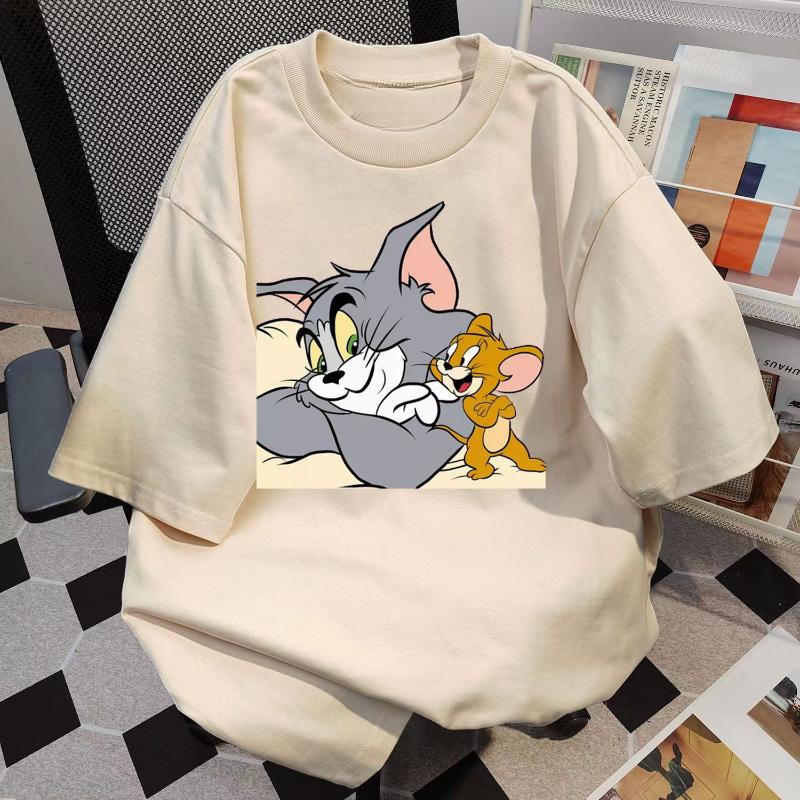 2025 Tom and Jerry Print 100 Pure Cotton Short-sleeved New Couple Ins Trendy Summer T-shirts for Men and Women
