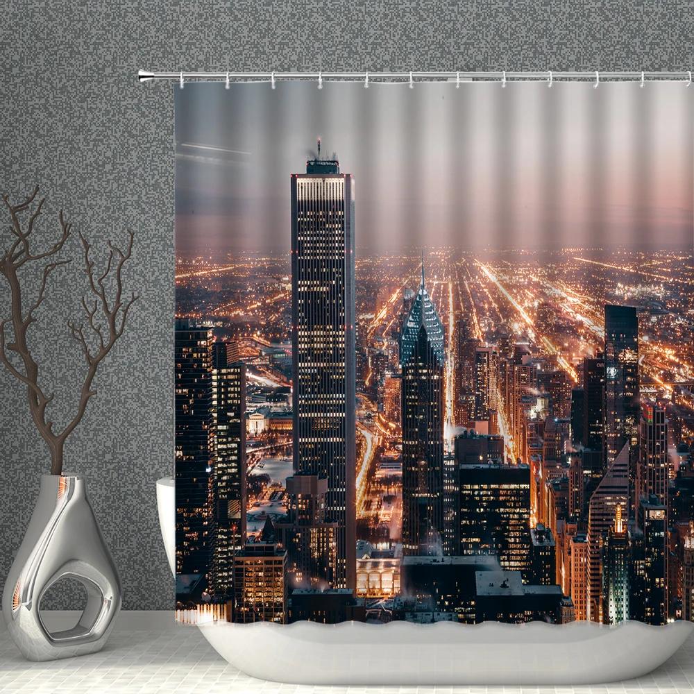 Scenery Shower Curtain Big Ben Golden Gate Bridge UK USA Building Landscape Bath Curtains Waterproof Cloth Bathroom Screen Decor