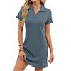 European and American Cross-border Foreign Trade Spring and Summer New Solid Color Lapel Loose Short-sleeved T-shirt Dress for Women