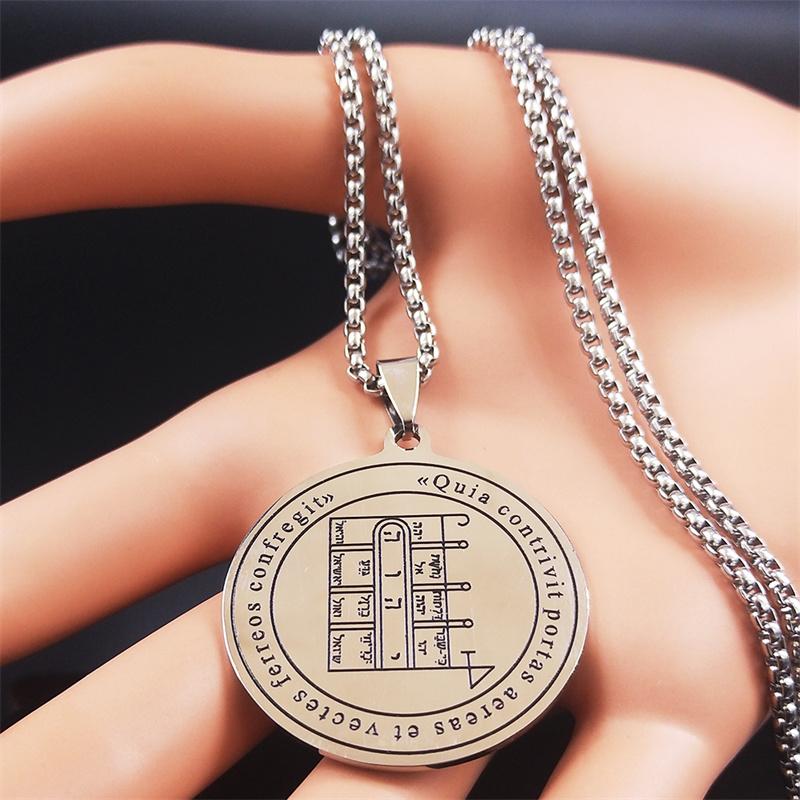 The First Pentacle of the Moon Solomon Occult Pentacle Grimoire Brass Magic Stainless Steel Statement Necklace Jewelry collares