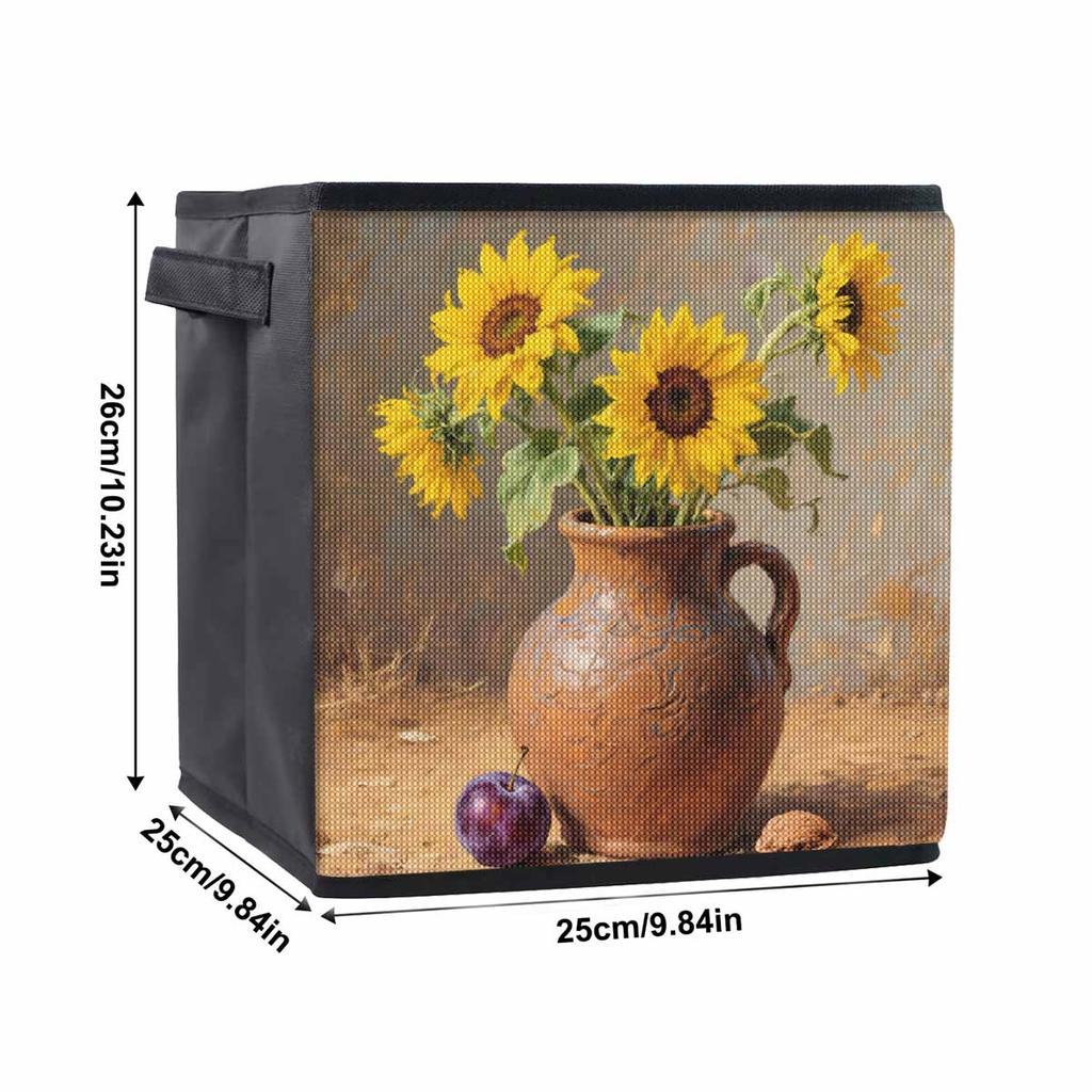 Charmante Sonnenblumen 5D Diamantmalerei Aufbewahrungskorb Vollrunde Bohrmosaik Diamantstickerei Kreuzstich-Sets Heimdeko Heimdeko