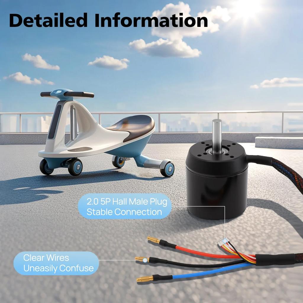24V 2300W Durable Brushless Motor Efficience 4080 RPM Brushless Belt Sensored Motor for Electric Skateboard Longboarding