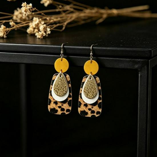 Colorful Geometric Polka Dot Patchwork Dangle Earrings