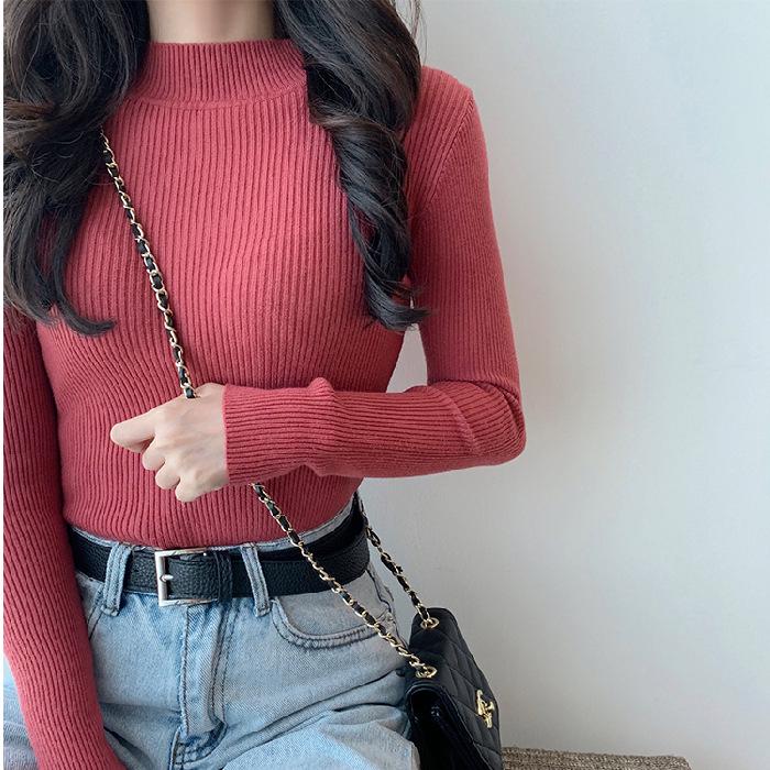 Versatile Candy Color Knit Sweater - Long Sleeve Base Layer for Autumn/Winter 2023