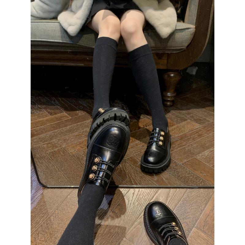 Cowhide Version~ Retro Thick-soled Thick-heeled Embroidered Women's Small Leather Shoes