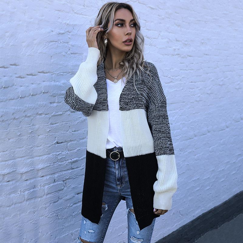 

Повседневный тренд, универсальный, осенне-зимний, с длинными рукавами, цветной блок, свободный, повседневный, женский кардиган, свитер, куртка L