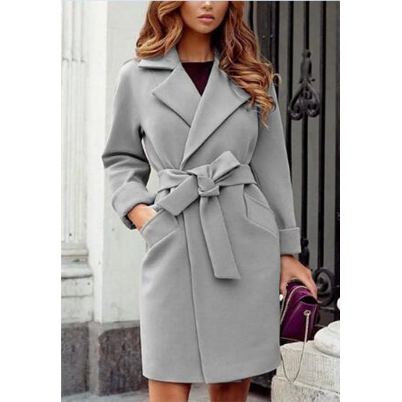 2026 Fall Winter Slim Fit Wool Blend Coat With Belt V-Neck Long Sleeve Women