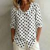Womens Casual Loose Fit Polka Dot V Neck Blouse with Long Sleeves Button Down Design and Collar for Everyday Wear