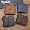 Men's Cross-border Patchwork Oil Wax Leather Tri-fold Short Wallet with Coin Pouch