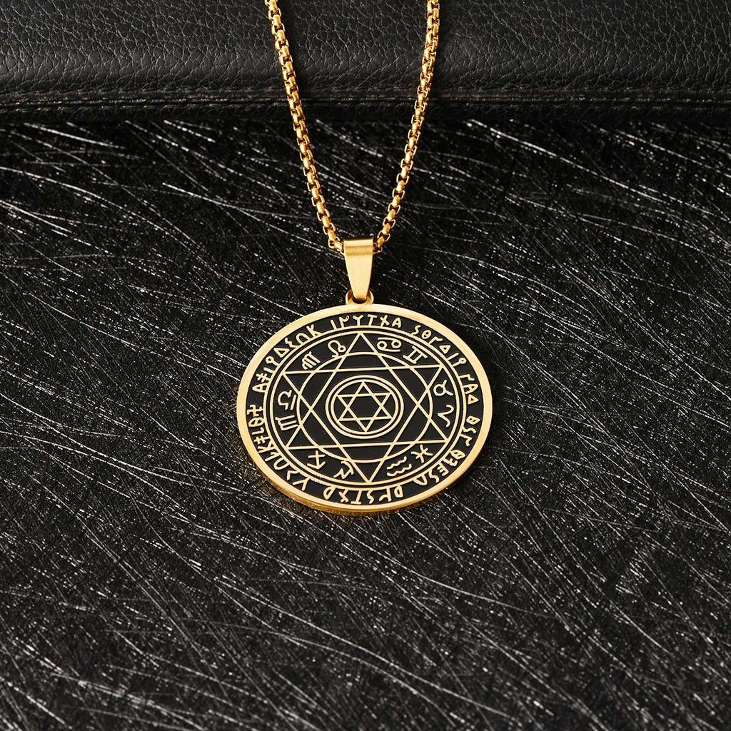European and American hot-selling stainless steel round hexagram necklace versatile titanium steel men's twelve constellations pendant