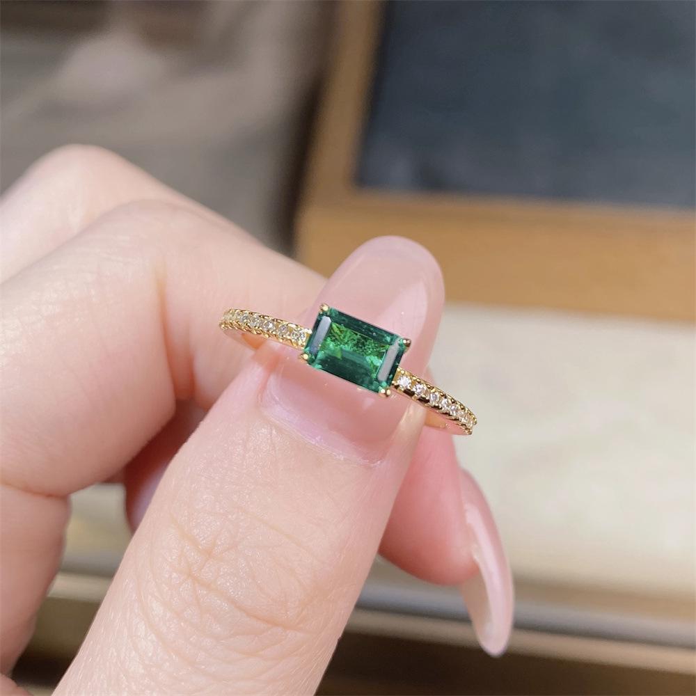 Smaragd Pagodenschliff 925 Sterlingsilber Ring mit Grünem Diamant Eisblume Edelstein