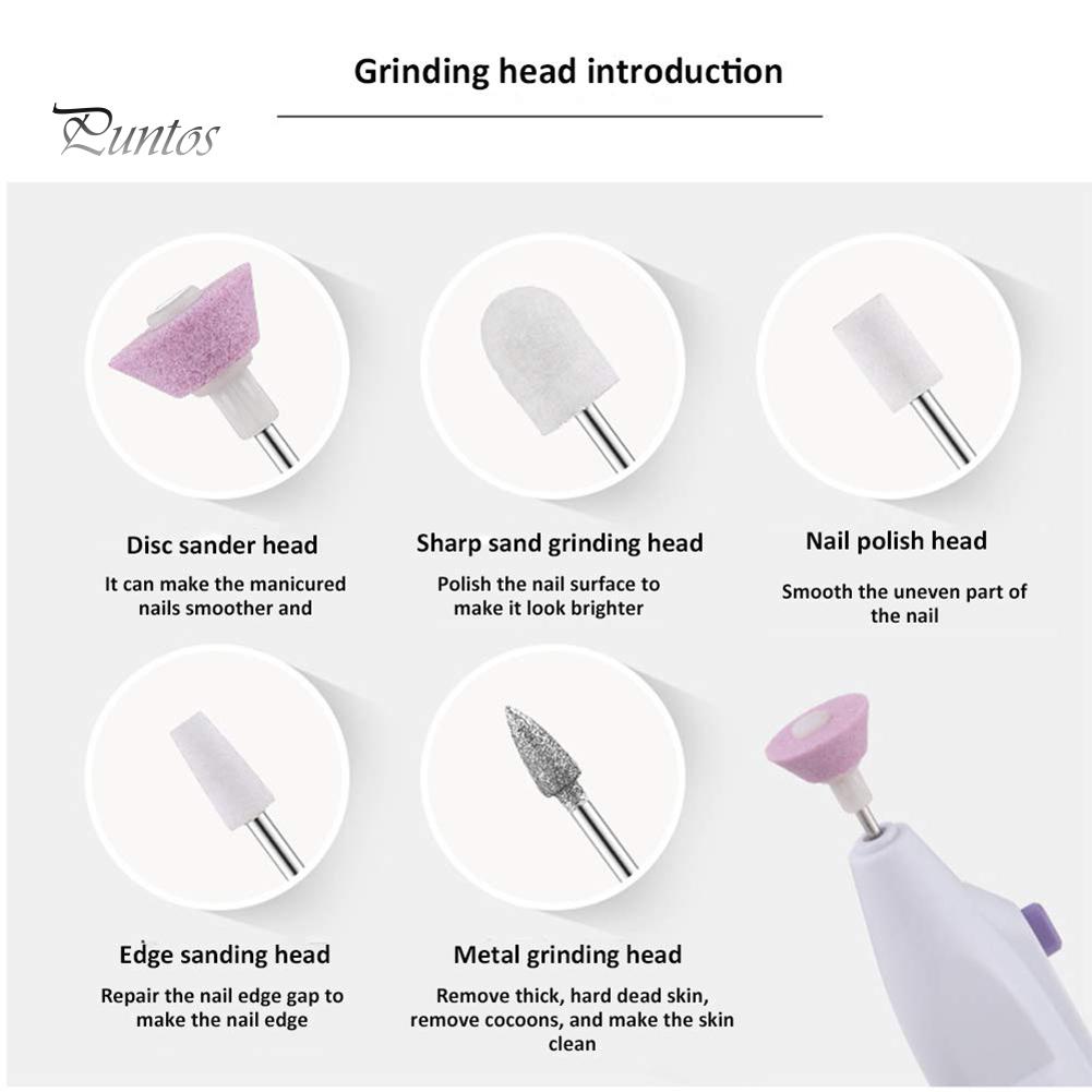 Puntos Tragbares elektrisches Nagelpoliergerät Maniküre-Werkzeug mit 5 Schleifbohrern