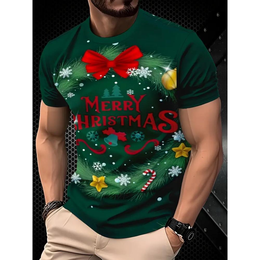 New 3D Santa Claus Print T-Shirt, Street Style for Spring and Summer, Loose Short Sleeve, Breathable High-Quality Men's Top