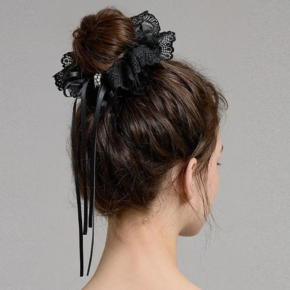 Lace Ribbon Scrunchie JP-24-390S black