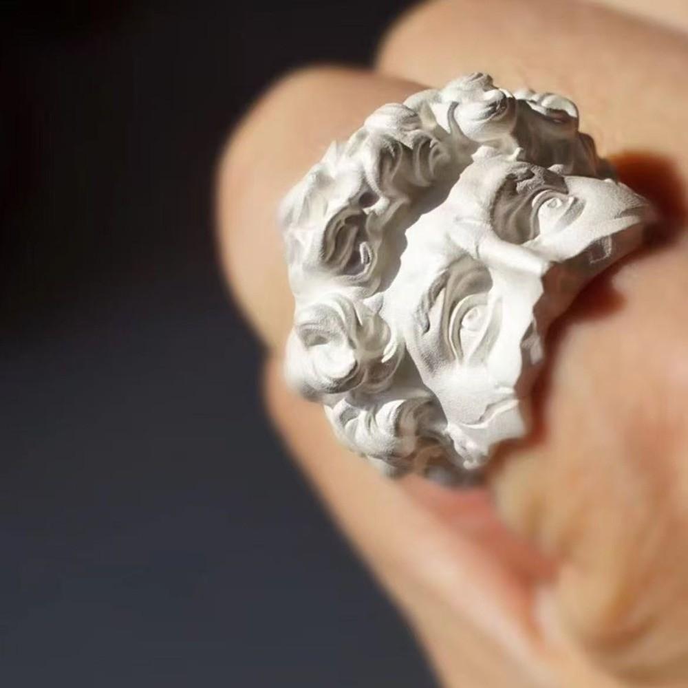 Adjustable Mystical Masked Face Ring Metal Silver Color Goth Style Ring Open Rings  Evening Dinner