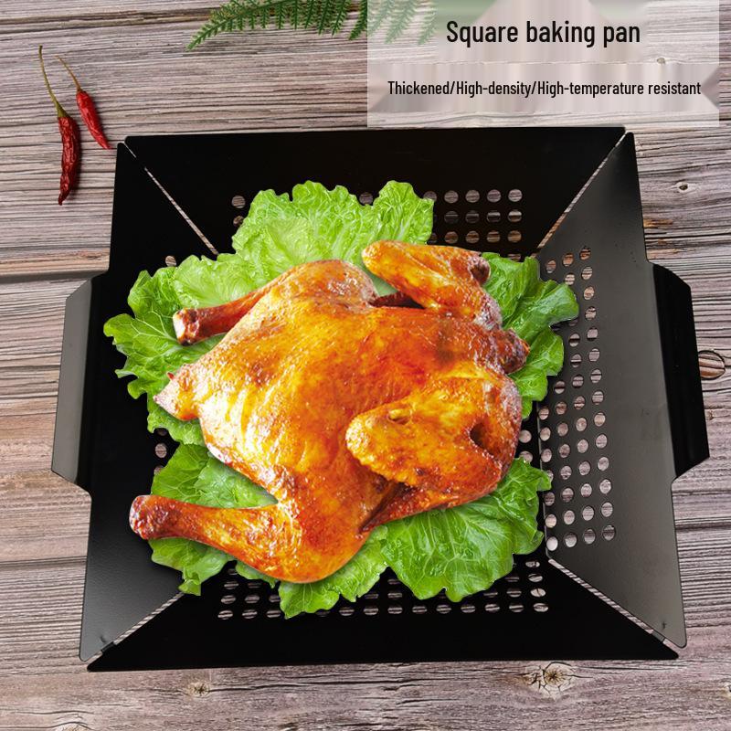 Quadratische Edelstahl-Grillpfanne - Outdoor-Grillwerkzeug