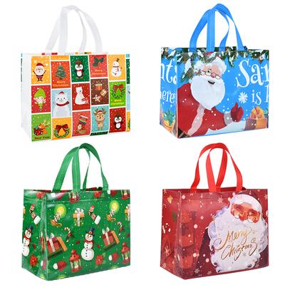 4Pcs Christmas Gift Bag with Handle Xmas Non-Woven Tote Bag Santa Snowman Candy Treat Bag Navidad 2025 New Year Party Decoration