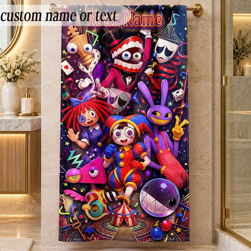 Beach TowelThe Amazing Digital Circus Custom Name Text Personalized Soft Towel for Beach Pool Indoor Home Decor Gift