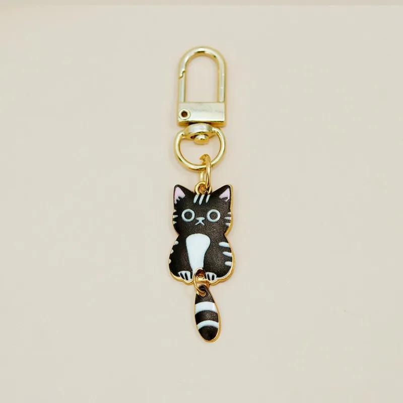 Cute Cat Keychain Cartoon Wagging Tail Cats Key Ring Metal Animal Pendant for Earphone Case Bag Accessories Pet Lover Gifts