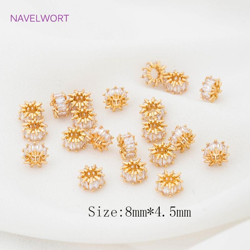 18K Gold Plated Brass Big Hole Cubic Zirconia Crystal Spacer Beads Fittings DIY Bracelet Necklace Jewellery Making Crafts