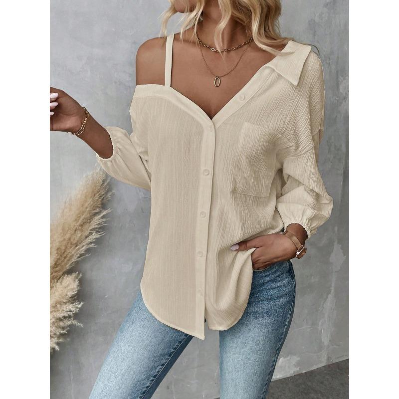 IHUASU Women's Fashion Casual Solid Color Print Long Sleeve Blouses & Shirts Unique design