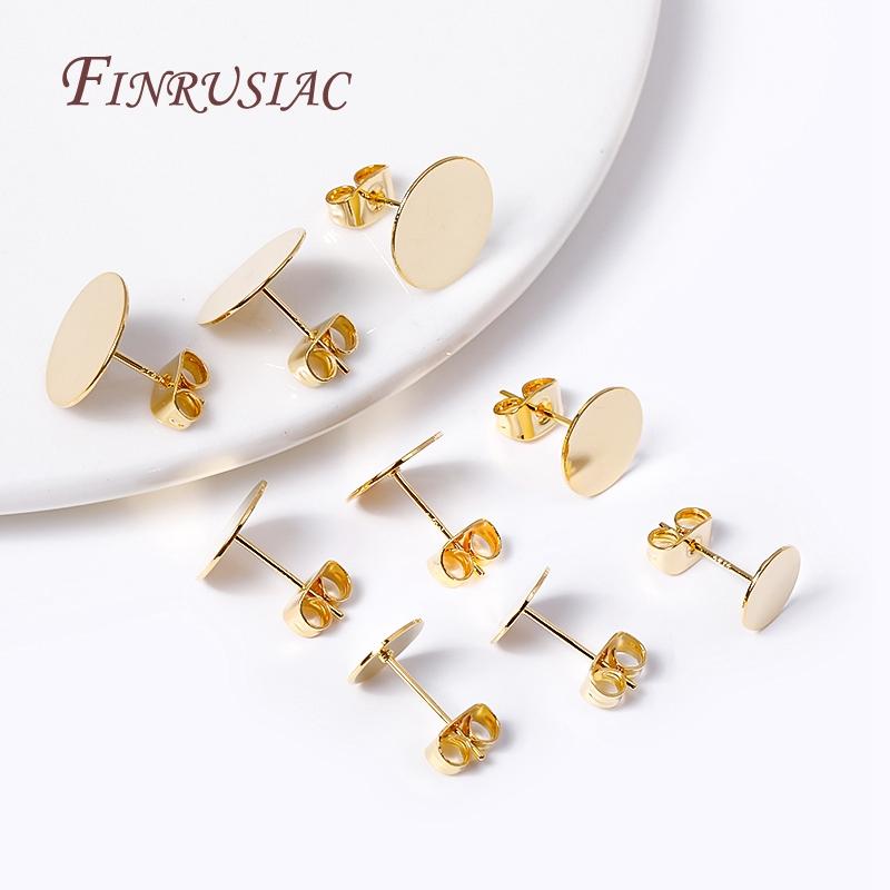 Ear Post with 8/10/12MM Pad 18K Gold-Plated Brass Metal Blank Post Earring Studs Base Pins DIY Earring Jewelry Making Findings