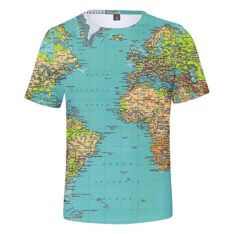 Casual Boys Girls 3d Printed World Map T-shirts Hot Sale Unisex Short Sleeve Tops Clothing