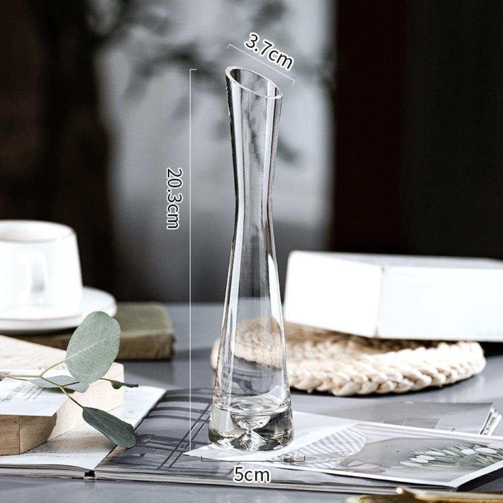 Creative European Style Transparent Glass Slanted Mouth Artistic Simple Vase Hydroponics Plant Flower VaseTable Home Decor