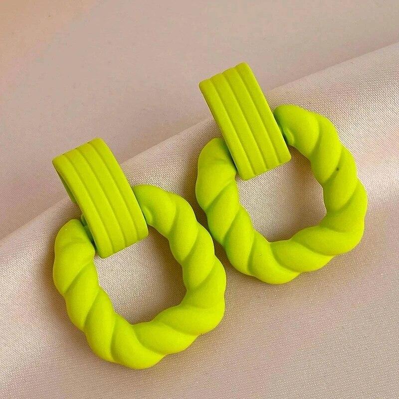 

Women Epoxy Geometric Earring Stud Gold Plating Bright Color Spray Earrings Pink Neon Green Red Option Cute Girls Jewelry