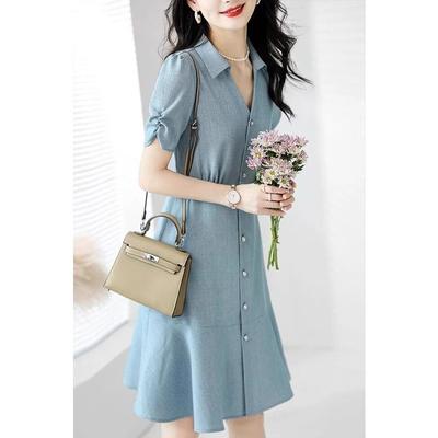 Damen Französische Taille Dünnes Hemdkleid Sommer