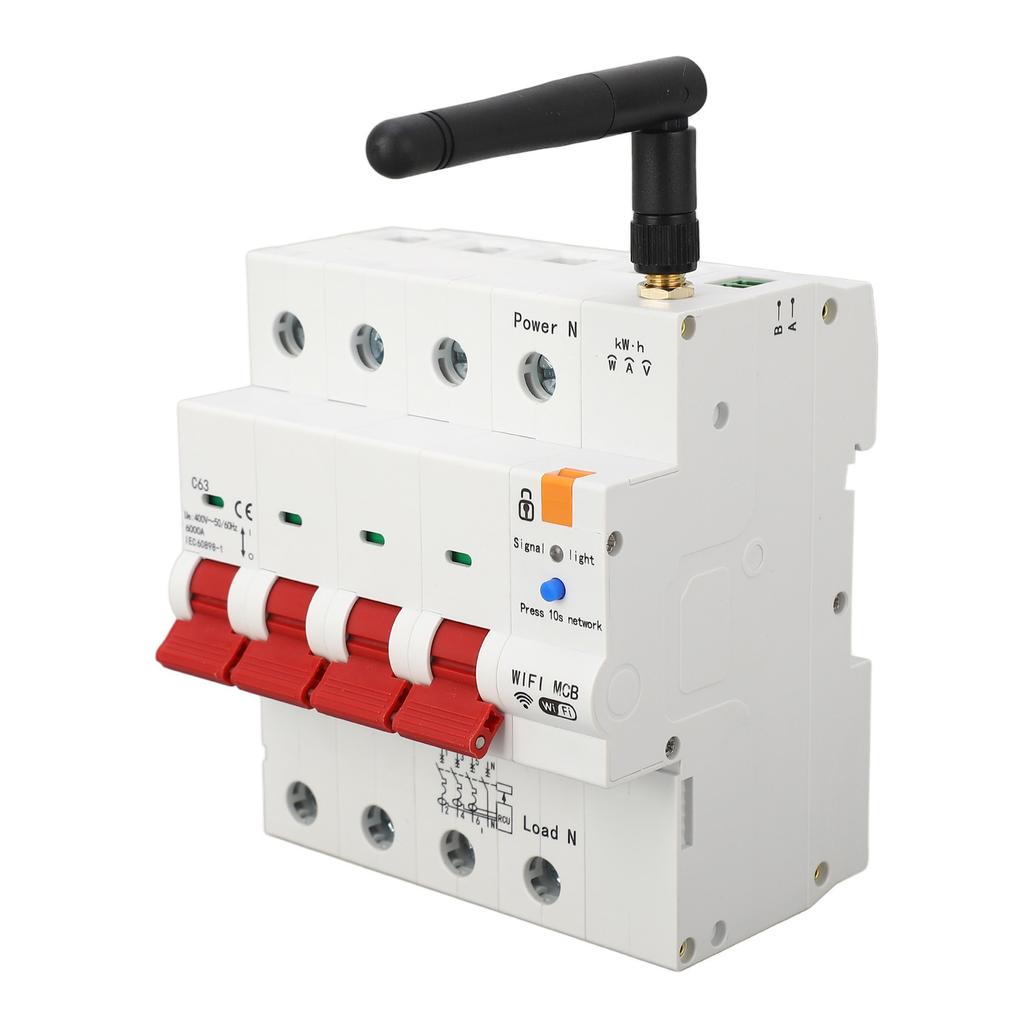 WiFi Circuit Breaker 4P Leakage Protection Switch Remote Control Electricity Metering Switch AC400V 50 60HZ 63A