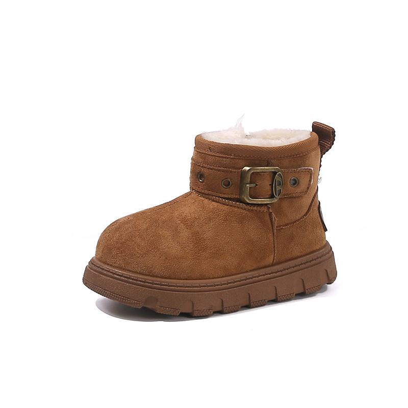 

Children Warm Plush Snow Boots Thick Bottom Non Slip Winter Cotton Padded Shoes Girls Outdoor Casual Platform Ankle Booties 26 коричневый