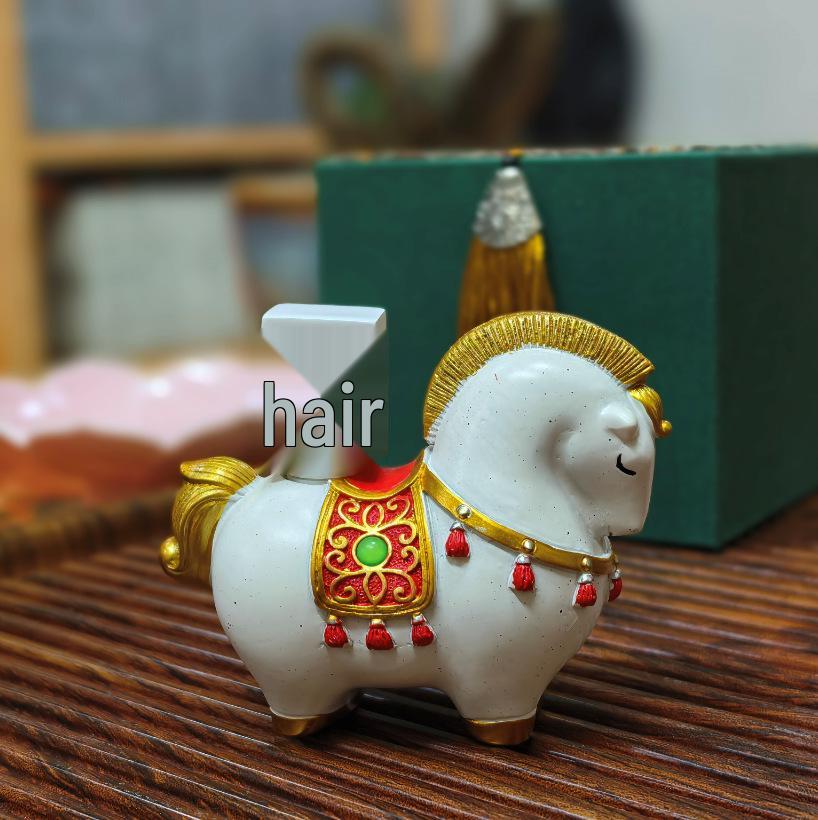 Chinese New Year Wealth & Fortune Gift Set: Year of the Horse Gold Painting with White Horse Decor
