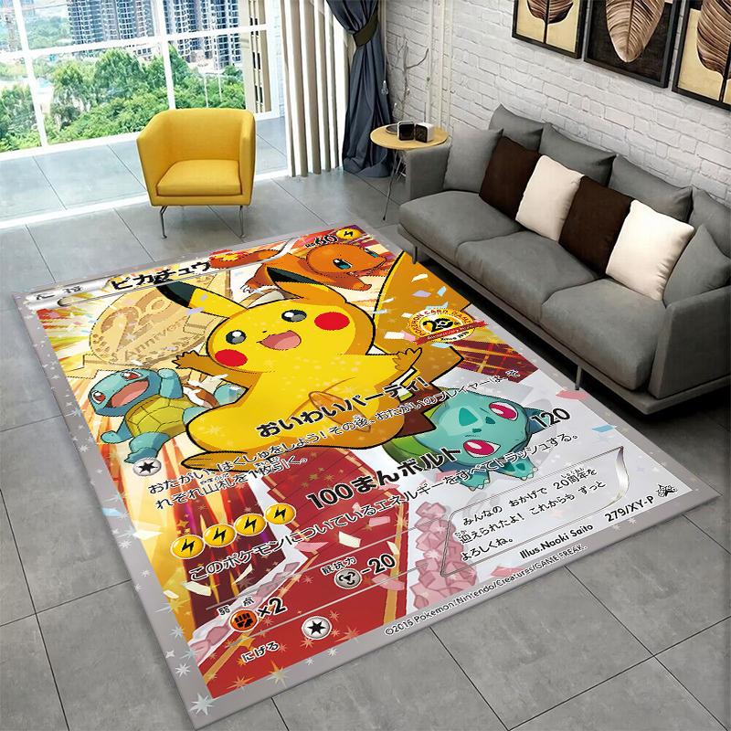 Cute Pokemon Pikachu Cartoon Carpet Rug for Playroom Bedroom Living Room Sofa Home Decor,kid Game Area Rug Non-slip Floor Mat