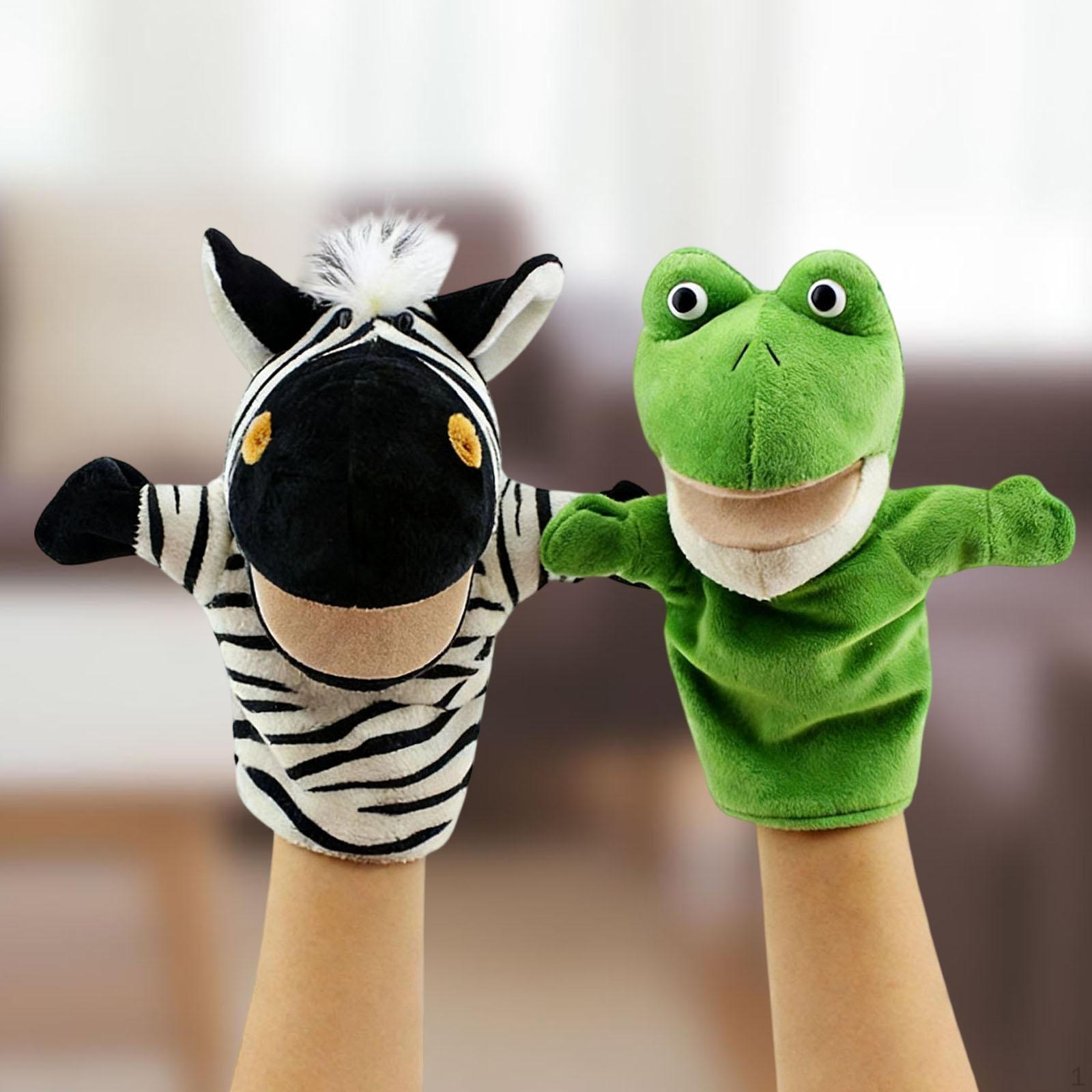 2 Pieces Animal Hand Puppet Stuffed Imaginative Plush Toy with Movable Mouth for Game Zebra Frog