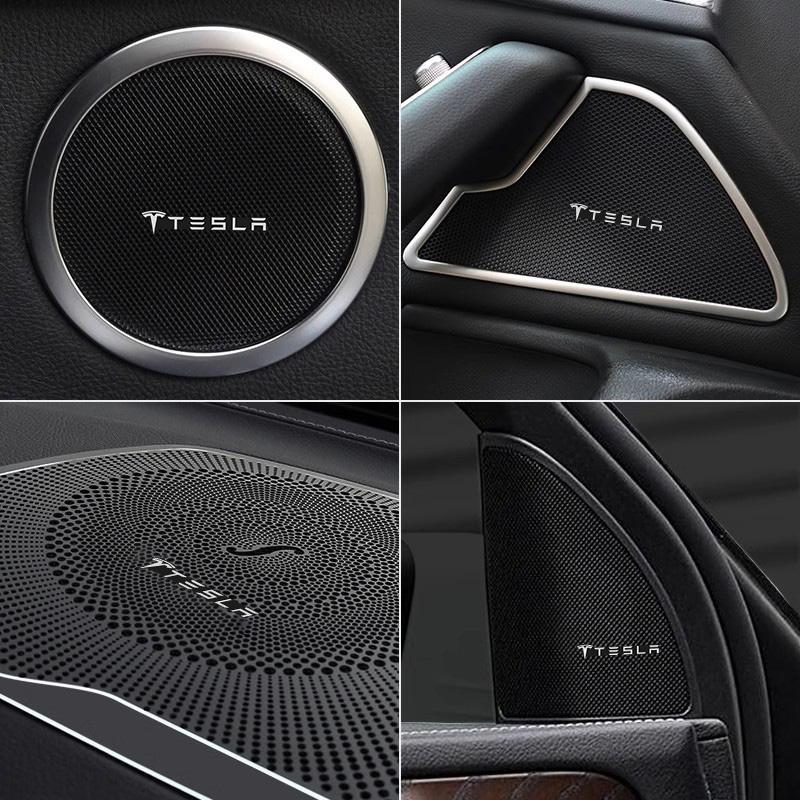 WDYEA1 5Pcs Aluminum Car Audio Speaker Badge Decal Accessories For Tesla Model-Y Model-3 Model-X Model-S Cybertruck Roadster SpaceX