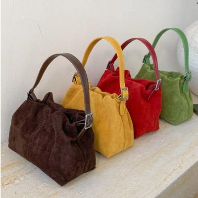 Large Capacity Slouchy Hobo Bags Shoulder Bag Solid Color Tote Bag Suede Pleated Cloud Bag  Holiday