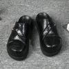 2026 New Men's Casual Slippers Autumn Winter Retro Comfortable Lazy  Black Leather Shoes for Indoor Platform Sandals Daily Use