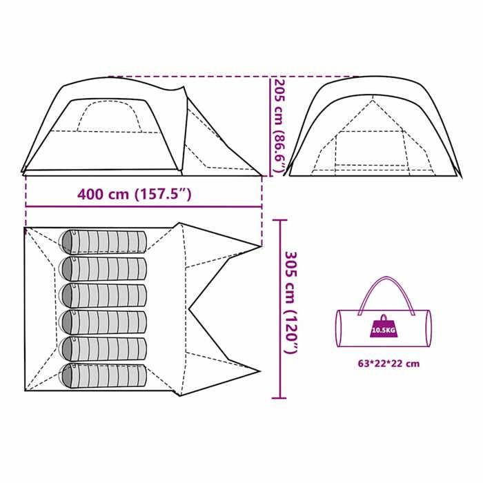 Tente familiale - vidaXL - 94548 - 6 personnes - Imperméable - Vert