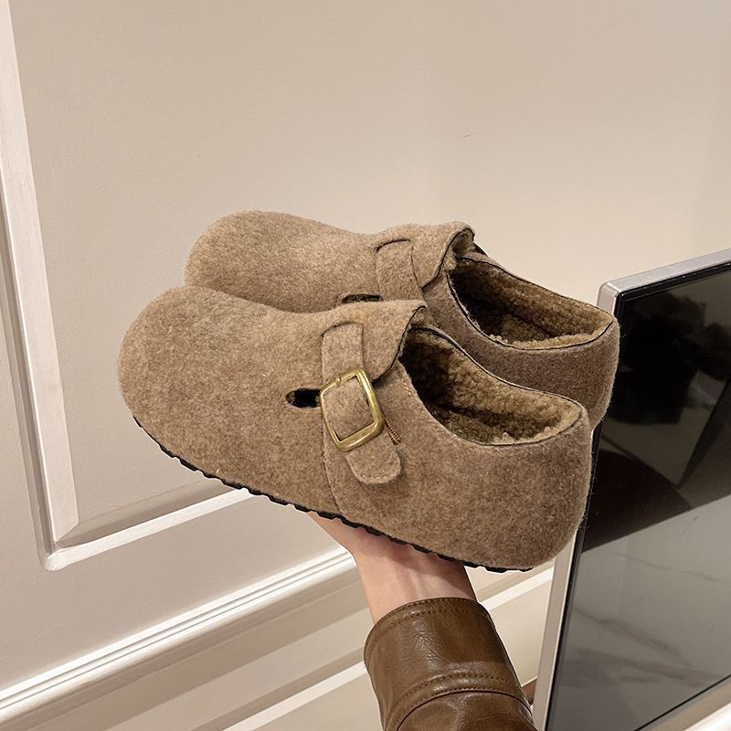 Felt warm shoes season round head women's elegant loafers cotton scoop woolen Birkenstocks velvet and velvet