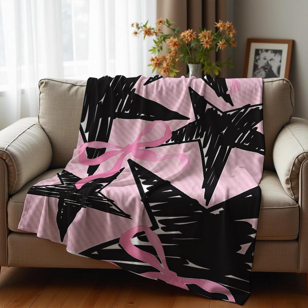 Schwarz Rosa Gepunktet Minimal Anime Cartoon Flanelldecke Weiche Warme Überwurfdecke für Schlafzimmer Sofa Auto Kinder Urlaubsgeschenk