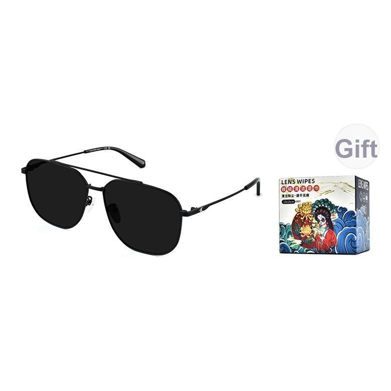 

Calvin Klein Polarized Double Beam Aviator Style Driving Sunglasses Unisex sunglasses Metallic Irregular-Shape CKJ26219SPLB 002-Black Frame with Gray Lens