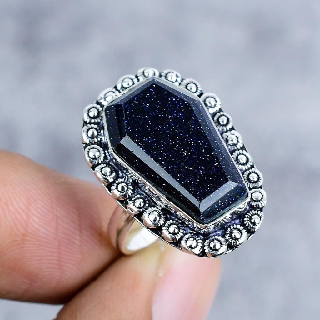 Purple Sunstone Gemstone Handmade 925 Sterling Silver Jewelry Ring Size 7.5 M-2567