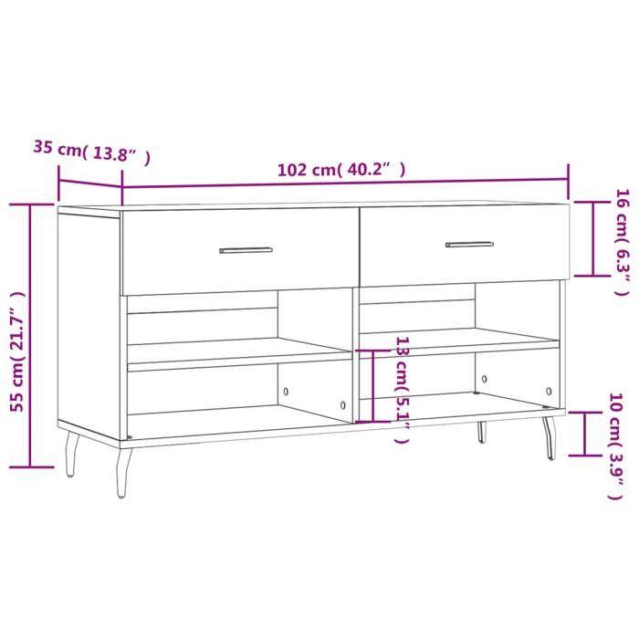 VidaXL Banc à Chaussures, Armoire à Chaussures avec 4 Étagères et Pieds, Meuble à Chaussures avec 2 Tiroirs Salon, Moderne, 829759