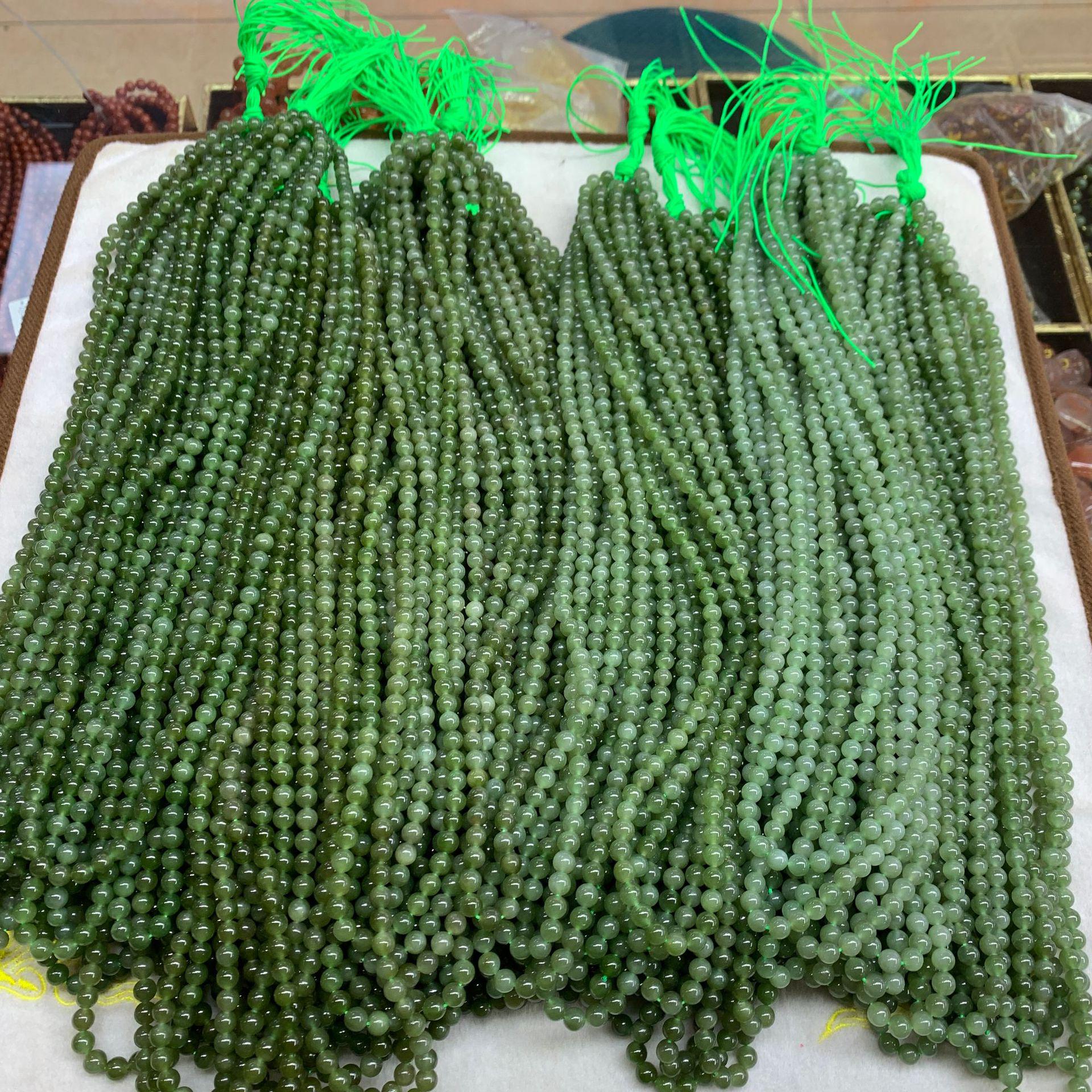Hetian Jade 6mm Light Green Beads with Black Spots - 108 Loose Beads for DIY Accessories